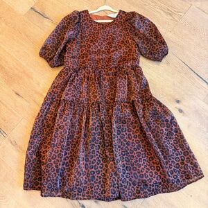 Girls' Leopard Print organza Tiered Dress in Brown black